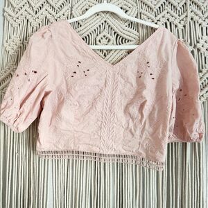Express Cropped Puff Sleeve Top – Light Pink/Peach, Size Large, EUC